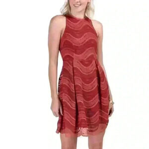 Francesca’s Sz M Orange  Halter Mini Dress Fit and Flare Cocktail